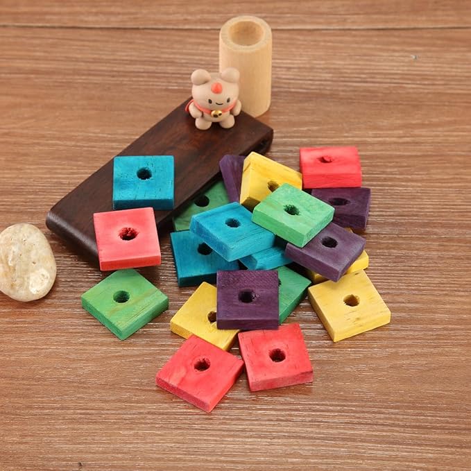 20PCS Colorful Wooden Chew Toys for Small Birds,Mini Wooden Blocks for Parrots, DIY Playtime Chewing Charms,Safe Bite Toys for Large Birds & Parakeets