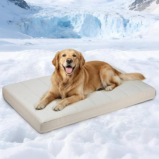 Cooling Dog Bed for X Large Dogs - Orthopedic Pet Beds with Memory Foam, QMAX>0.5, Waterproof Removable Washable Cover for Hot Weather, Dark Beige, 41" L x 27" W x 3" H