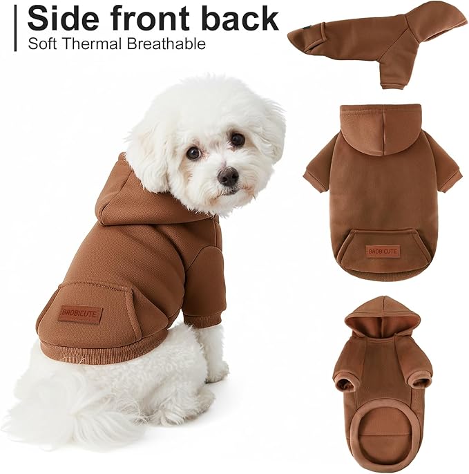 2 Pack Dog Hoodie Warm Hood Dog Sweater Cold Weather Small Dogs Sweatshirt Comfort Pet Clothes for Small Medium Dogs with Pockets (Brown+Khaki, L (Back: 13.78",Chest: 18.9", 8.8-12.8lbs))