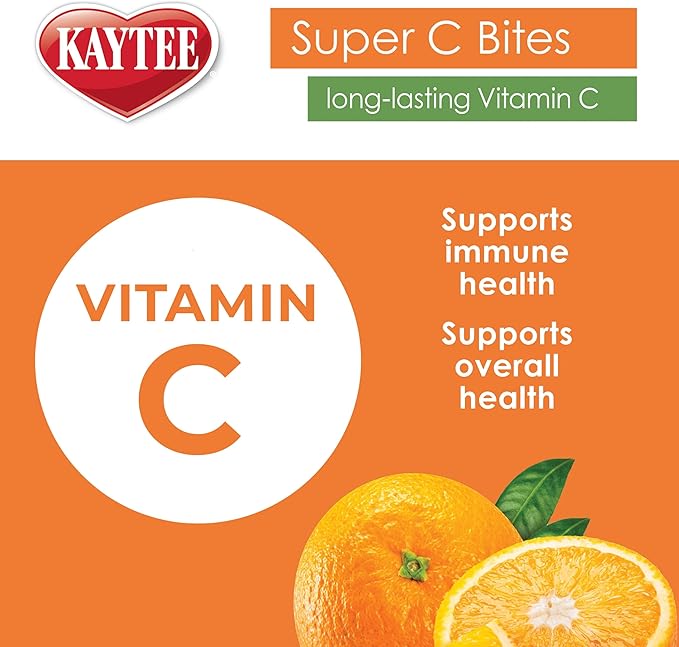 Kaytee Super C Bites Treat for Pet Guinea Pigs, Adult Rabbits, Chinchillas, and Other Small Animals, Cranberry and Orange, 4 oz (Pack of 2)
