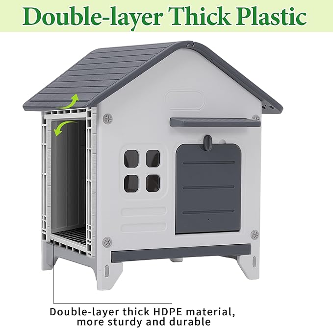 Rabbit Hutch Outdoor Indoor Plastic Waterproof Bunny Cage Enclosure Chew-Proof Rabbit House Guinea Pig Cage Pet House for Small Animals,One Room-Sloping Roof