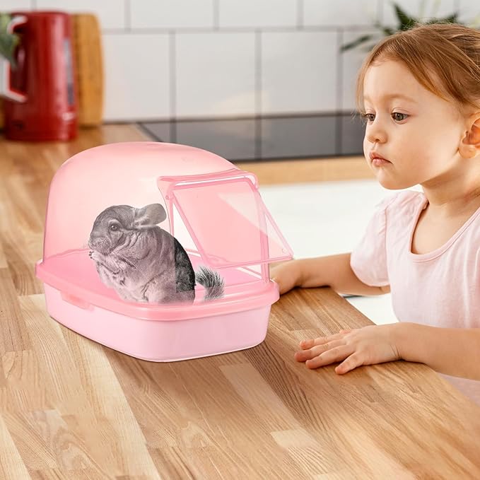 UKCOCO Hamster Sand Bath Container, Small Pet Bathtub, Plastic Dust Bath House for Chinchilla, Hedgehog, Squirrel, Guinea Pig, Indoor Use, Pink, 9.05 x 6.29 x 6.69 Inches