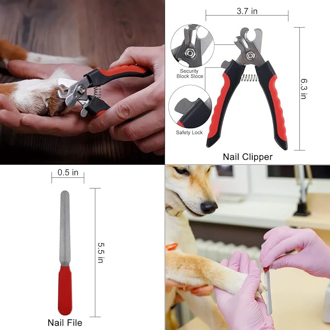 Wisedog Dog Grooming Kit 8PCS - Pin & Bristle Brush, Slicker Brush, Dematting Tool, Nail Clipper, Hair Removal Mitts, Flea Comb for Dogs and Cats (Reddish-black)