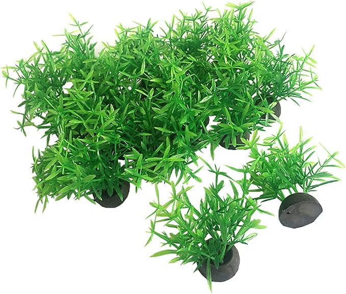 Aquarium Plant Fish Tank Decoration 20 Pieces Small/1" Tall Plastic Artificial Plant Goldfish Hidden Mini Grass Set (Green-A)