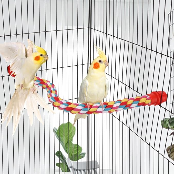 Birds Rope Perch Bungee Perch Adjustable Parrot Cage Stand Chewing Swing Toy Climbing Ropes for Small Medium Parrot Spiral Rope Cage Accessories