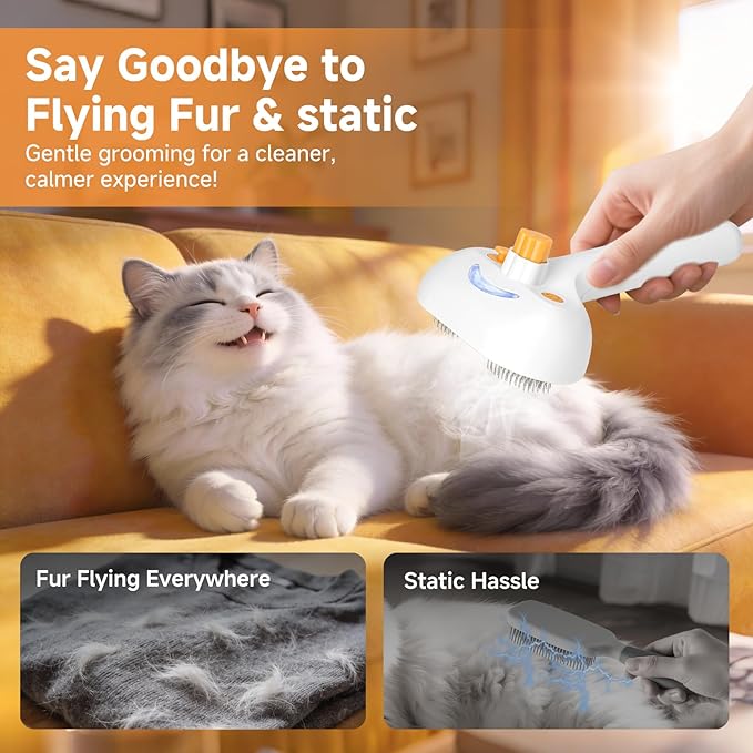 Pet Steam Brush for Dog & Cat – 3-in-1 Spray Hair Removal for Grooming, Softens Fur & Reduces Static 2*Shampoo(Steam Brush not Included)