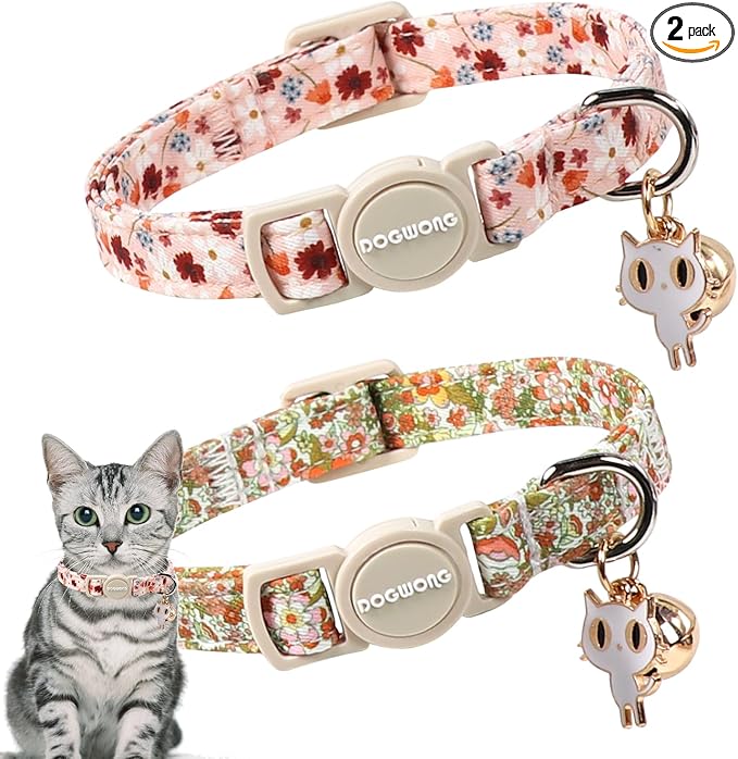 Cat Collar,2 Pack Cute Cat Collars Breakaway with Bell- Safety Buckle Flower Daisy Orange Cat Collar for Girl Cats and Small Dogs，Adjustable 7-12 Inch,Pet Supplies Accessories
