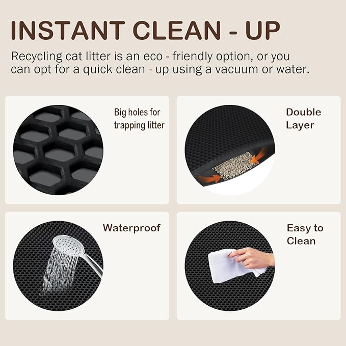 Large Cat Litter Mat, 29.9'' x 35.8''Inch, Double Layer Waterproof Proof Litter Box mat, Non-Slip Design, Easy to Clean, Black Cat Litter Trapping Mat