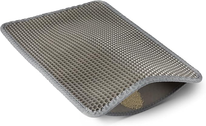 Amazon Basics Double-Layer Cat Litter Mat, Honeycomb Design, Waterproof & Urine-Proof, Non-Slip Scatter Control Trapper Mat, Easy Clean, Soft on Paws, Grey, 15" x 24"