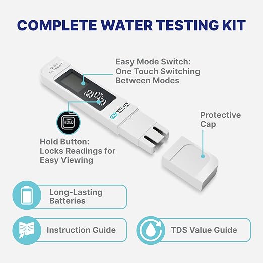 NU Aqua Digital Water Tester for Drinking Water Instant 4-in-1 TDS Testing | Easy To Read Accurate 3-Second 4-in-1 TDS Testing pH, EC, & Temp - Perfect for RO Systems, Aquariums, Hydroponics and Pools,