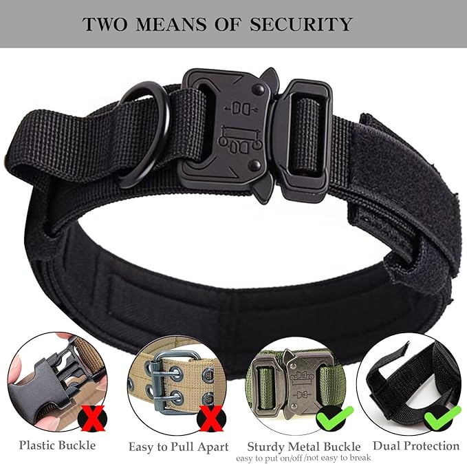Xqpetlihai Tactical Dog Collar Adjustable Military Nylon Dog Collar with Control Handle and Heavy Duty Metal Buckle for Medium and Large Dogs (Black,XXL)