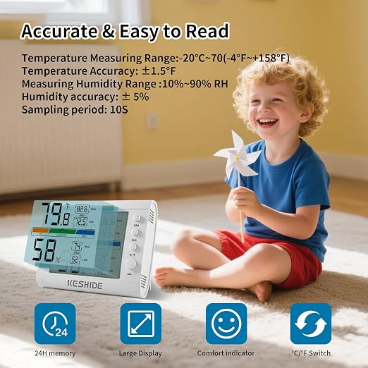 Hygrometer Thermometer Gauge Mini Digital, Monitor Indoor Outdoor Humidity Meter Temperature for Humidifiers Dehumidifiers Greenhouse Reptile Humidor White
