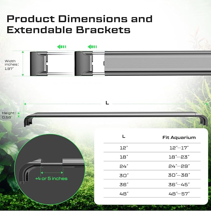 12-17in Freshwater Aquarium Light, RGB+W Fish Tank Light | 24/7 Timer with Remote, Full Spectrum Aquarium IP67 Plant Light, Dimmable RGBW Brightness, Plant&Fish Preset Modes, DIY Mode