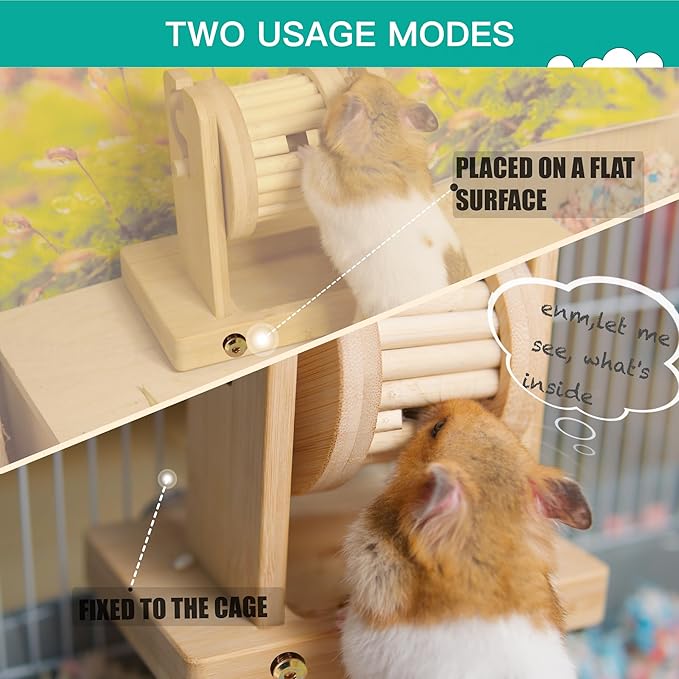 Hamster Enrichment Toys - Wooden Rat Toys for Pet Rats & Mice - Interactive Foraging Puzzle Feeder for Syrian, Dwarf - Small Animal Treat Dispenser
