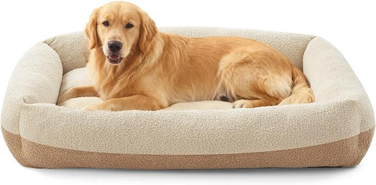 FURTIME Washable Dog Bed Extra Large Sized Dogs, Washable Comfy Fluffy XL Dog Bed, Removable Zipper Cover Machine Wash, Durable Sleeping Pet Cuddler Bed with Anti-Slip Bottom, 42x30x8 in, Beige