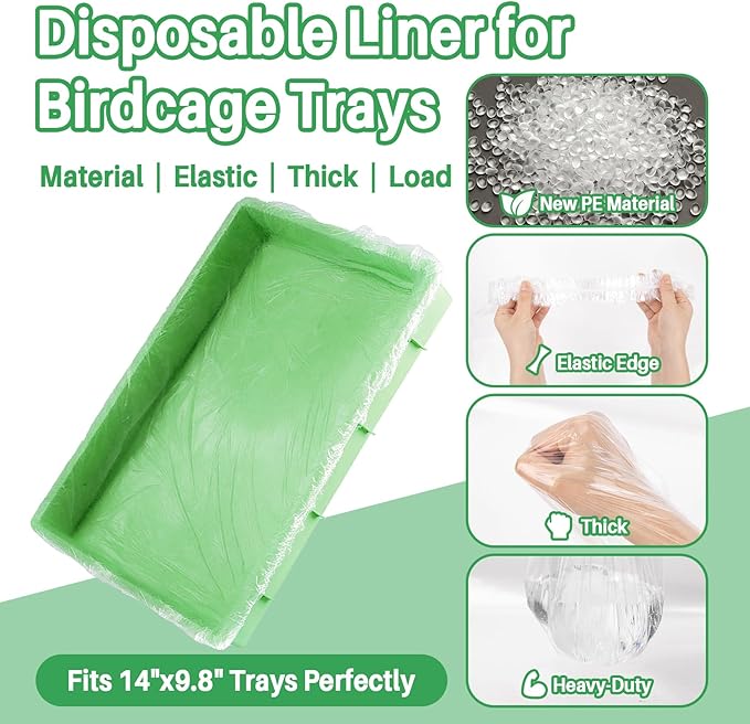 RAINFLOW Disposable Bird Cage Liner - 40PCS Elastic Plastic Small Animal Cage Liners Waterproof Easy to Clean Leakproof for Portable Birdcage Litter Box Liners for Parakeet Hedgehog Hamster (14x9.8in)