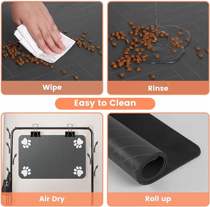 Pet Feeding Mat-Absorbent Pet Placemat for Food and Water Bowl, with Waterproof Rubber Backing, Quick Dry Water Dispenser Mat for Dog and Cat (27"x17", Red)