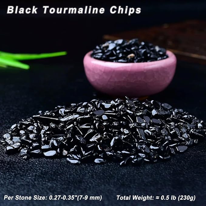 Erliway Black Tourmaline Crystal Chips Bulk for Vase Filler, 0.5 lb 7-9 mm | Natural Crushed Crystal Stone for Spell Jar, Aquarium Gravel, Reiki Healing Meditation, Jewelry Making, Resin Art, Home Décor
