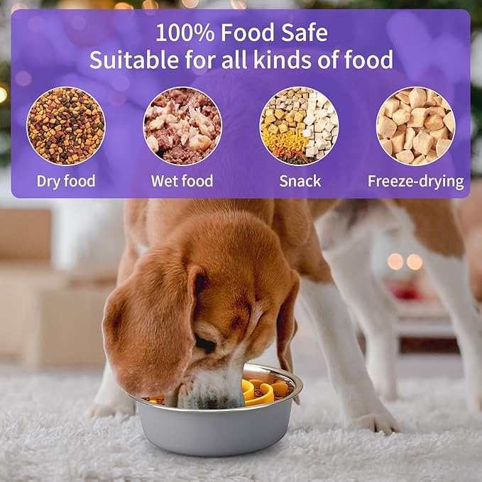 Slow Feeder Dog Bowls Insert, Animire Soft Silicone Slow Eating Dog Food Bowl for Small, Medium and Large Dogs, Compatible with Regular and Elevated Bowls