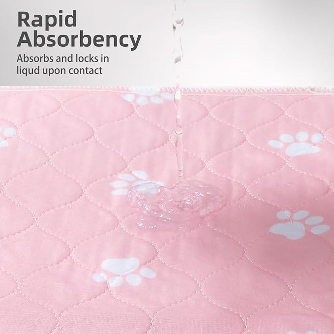 PUPTECK Washable Pee Pads for Dogs - Waterproof Reusable Puppy Potty Training Pads Whelping Mat - Fast Absorption Non-Slip Pet Food Feeding Mat (Pink, 34x36 Inch (Pack of 2))