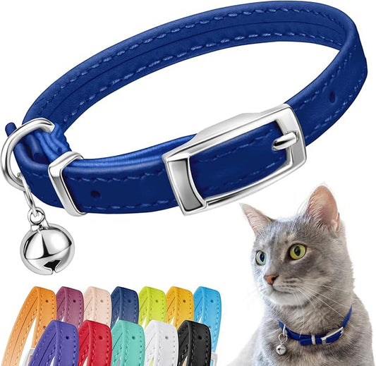 CollarDirect Leather Cat Collar with Removable Bell – Safety Elastic Strap (Breakaway Alternative) – Kitten Collar for Small & Big Boy & Girl Cats