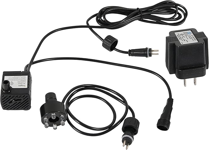 Sunnydaze 40GPH Submersible Fountain Pump with White LED & Transformer | 12V Small Fountain Pump with Adjustable Flow Rate, 6' Cord & 1.6' Lift, Water Pump for Small Fountains, Bird Baths, Aquariums