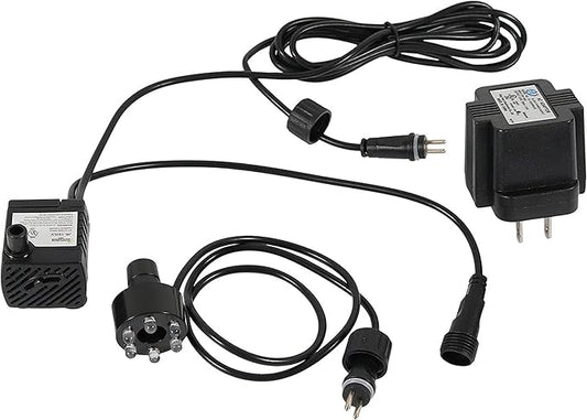 Sunnydaze 40GPH Submersible Fountain Pump with White LED & Transformer | 12V Small Fountain Pump with Adjustable Flow Rate, 6' Cord & 1.6' Lift, Water Pump for Small Fountains, Bird Baths, Aquariums