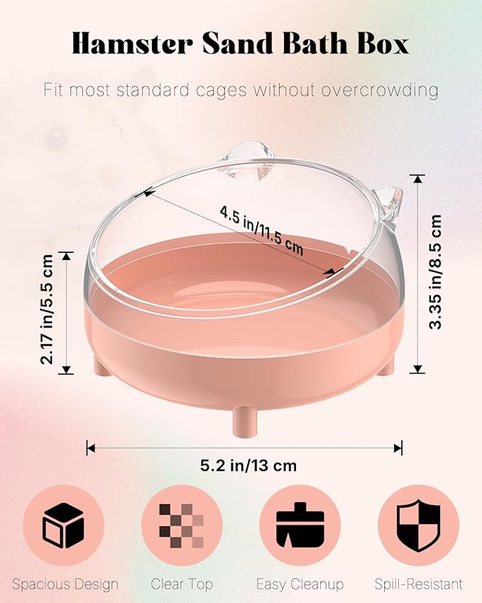 Pawfly Hamster Sand Bath Container, Hamster Sand Bath Box, Hamster Bathtub, Hamster Bathroom, Hamster Toilet, Plastic Dust Bath for Dwarf Hamsters, Syrian Hamsters, Mice, Gerbils & Small Animal, Pink
