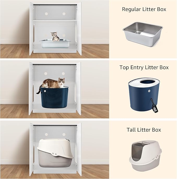 unipaws Tall Cat Litter Box Enclosure with Shelves, Hidden Litter Box Cover for Tall or Top Entry Litter Box, Kitty Enclosed Litter Box Cabinet, Cat Box Furniture，White