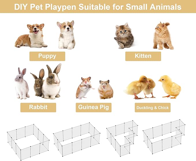 Pet Playpen,Puppy Playpen Transparent Small Animals Playpen, Pet Fence Yard Fence for Puppy,Bunny,Guinea Pigs,Ferrets,Mice,Hamsters,Hedgehogs,Turtles