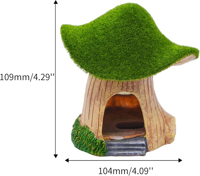 AnRui Green Moss Mushroom Aquarium Decor Cute Fish Tank Decorationss Resin Aquarium Decor Hideout Cave Ornament for Small Fish, Hermit Crab, Shrimp, Goldfish and Reptiles