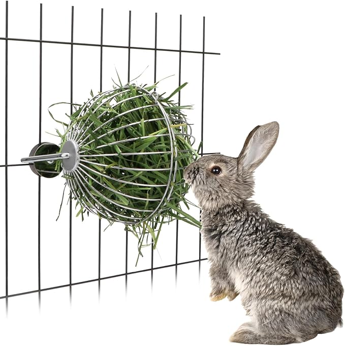 Rabbit Hay Ball Stainless Steel Hanging Feed Dispenser for Bunny Hamster Guinea Pig Rat Chinchilla (B: 5.11inch, Silver)