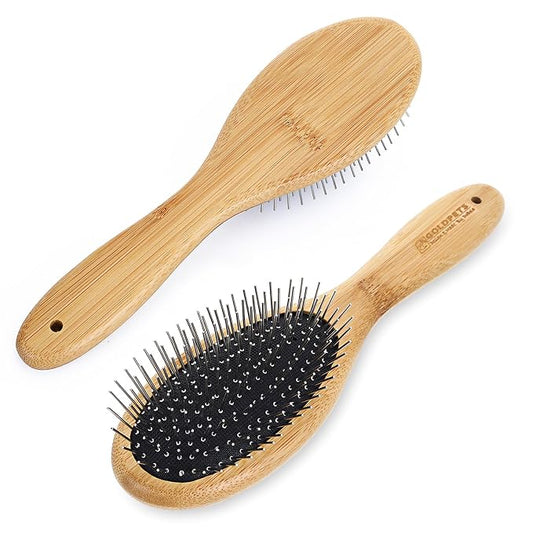 Dog Grooming Brush with Bamboo Handle, 20mm Stainless Steel Pins, Comfortable and Durable for All Hair Types