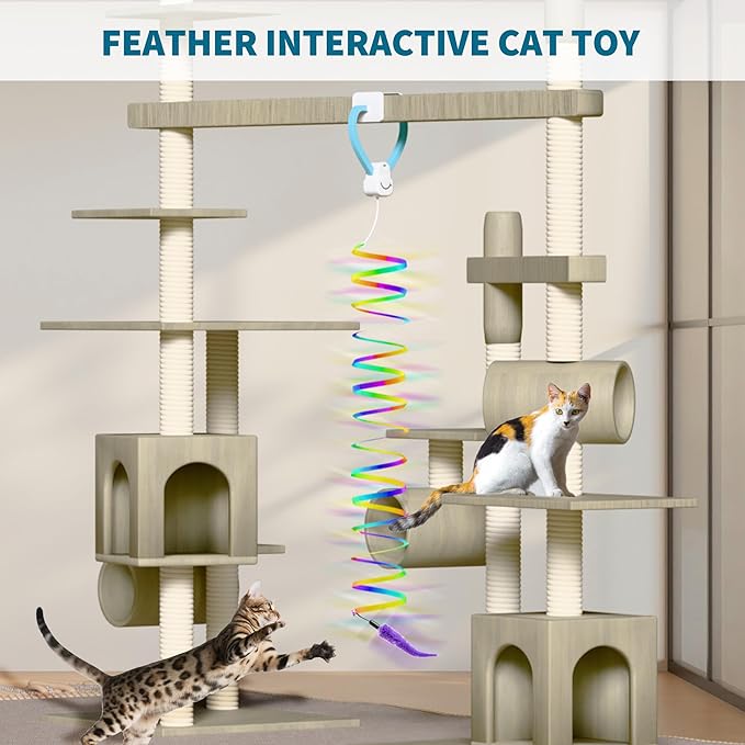 Interactive Cat Toys for Indoor Cats: Automatic Door Hanging Toy with Feather Wand, Quiet Self Play Chase Exercise Enrichment for Bored Kittens, Adult, Multi Cat Households, Type-C Durable Safe Toy