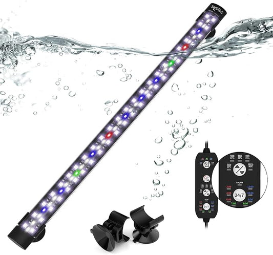 SEAOURA 24/7 Submersible LED Aquarium Light for Plants Fish Tank, 19 Inch | IP 68 Waterproof Full Spectrum Aquarium Plant Light with Timer for 20-35 Inch Tank, 10 Brightness, 8 Colors, Auto On/Off