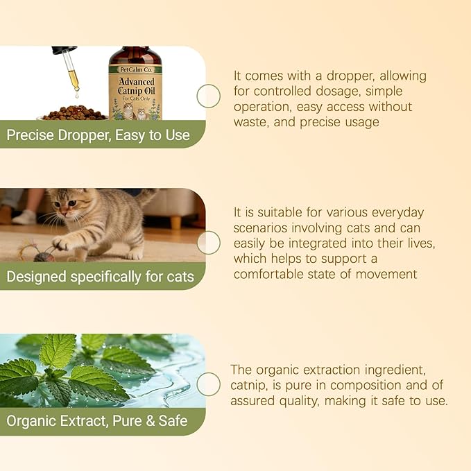 PetCalm Co Advanced Catnip Oil - 5000 mg Catnip, Vet Formulated, for Cats Only, Cat Relaxation Supplement (2.1 fl oz)