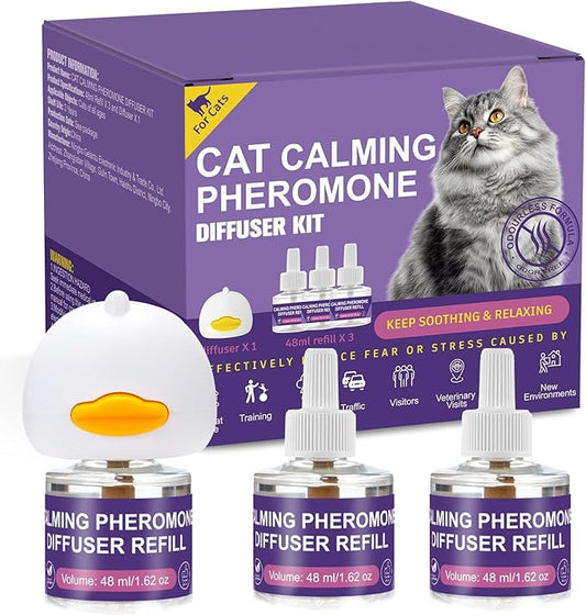 Cat Pheromone Calming Diffuser Starter Kit, 1 Plug-in Diffuser & 3 Refills (48ml Each), Up to 90 Days Supply, Helps Reduce Scratching, Urine Marking & Stress, for Multi-Cat Homes & New Environments
