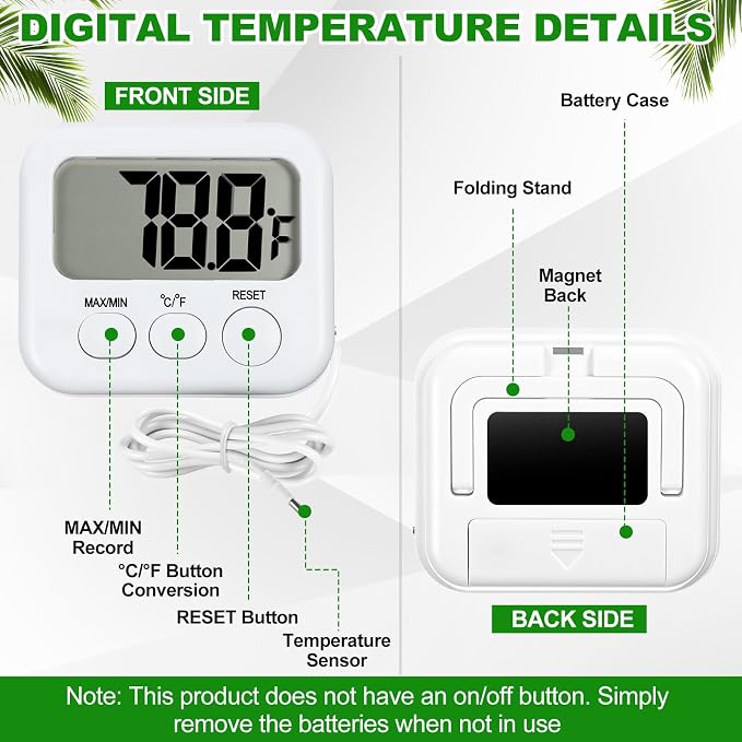 Kingdder 6 Pack Digital Thermometer with Magnetic Back External Sensor Fridge Thermometer Freezer Waterproof Room Temperature Monitor with LCD Display, Max/min Record Function for Kitchen Aquarium