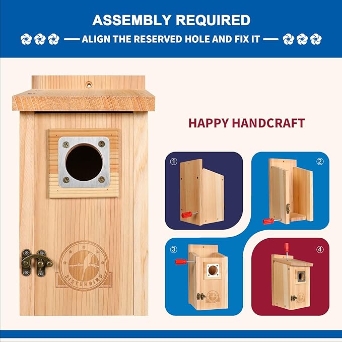 SISTERBIRD Bird Houses for Outside 1-1/2” Entrance Hole Cedar Birdhouses with Metal Guard Outdoor Bluebird Wren Swallow Finch Asssembly Required