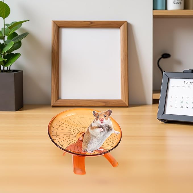 Silent Pet Running Wheel for Hamsters and Small Animals – Quiet Flying Saucer Exercise Wheel with Non-Slip Surface, Suitable for Gerbils, Mice, Hedgehogs, Small Pets, Orange