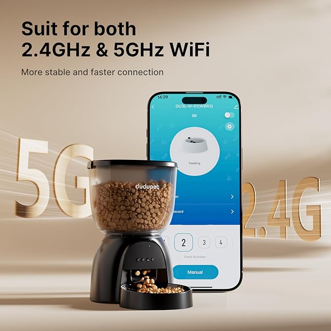 Automatic Cat Feeder WiFi, 5G App Control Timed Cat Dry Food Dispenser with Remote Feeding, 5L Auto Pet Feeder up to 10 Meals 1-15 Portion Control per Day, Auto Dog Feeders for Indoor Use