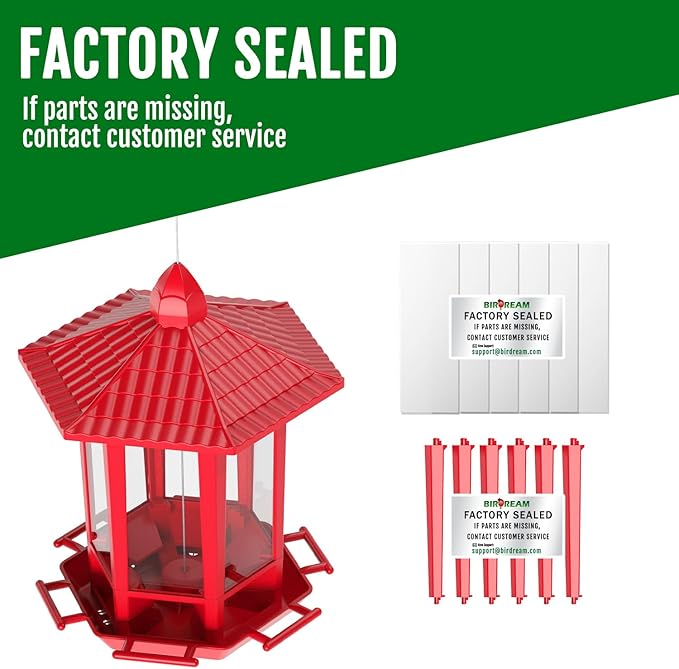 Birdream Bird Feeders for Outdoor Hanging, Fun Installation Pagoda Design Wild Birdfeeder, Attracting Wild Birds Sparrows Finch Cardinal Goldfinch Chickadee - Red