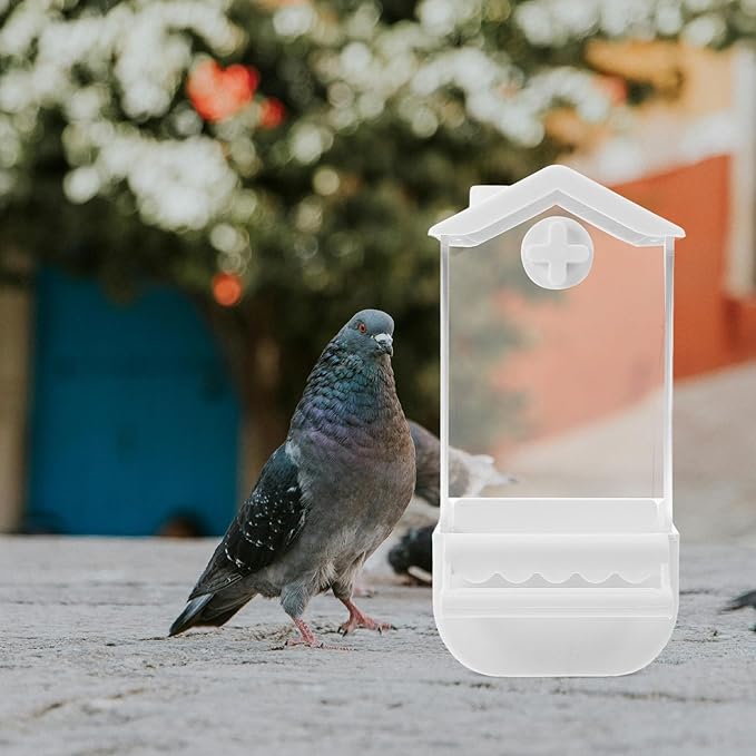 MERRYHAPY No Mess Automatic Bird Feeder with Large Capacity Plastic Parrot Food Dispenser for Outdoor Use, Window Mount Pigeon Feeder Suitable for Wild Birds and Pet Parrots