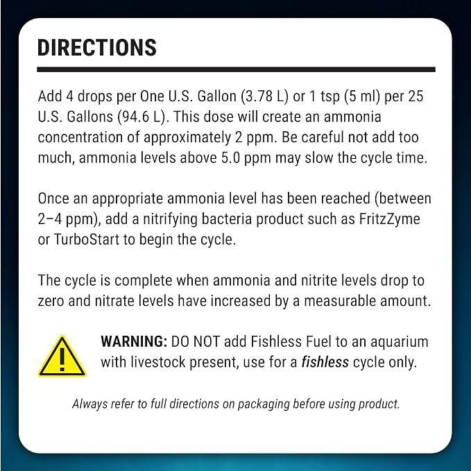 Fritz Fishless Fuel Ammonia Solution for Fishless Aquarium Cycling - 2 oz | Concentrated Ammonia Source for Fishless Cycling - Feeds Nitrifying Bacteria, Helps Establish the Nitrogen Cycle - USA Made
