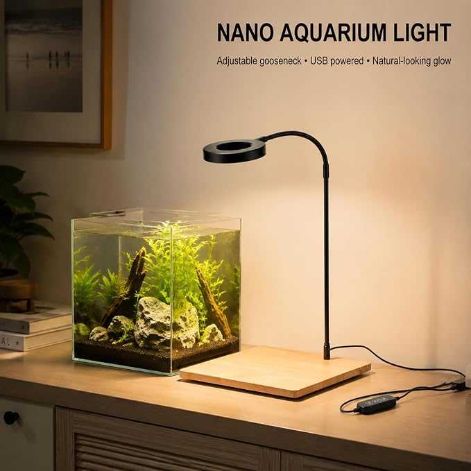 Aquarium Light Full Spectrum LED10W Light with Timer Auto On/Off | Betta Fish Tank Light,Nano Terrarium Fish Tank Lamp,3 Light Colors + Dimmable Brightness