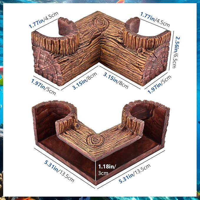Aquarium Cave, 5.1” x 2” x 2.6” Wood-Like Fish Tank Cave for Corners, Fish Tank Accessories Tunnel Cave & Hideout for Aquarium Guppy, Corydoras Catfish, Bettas Hide(Color:Brown)