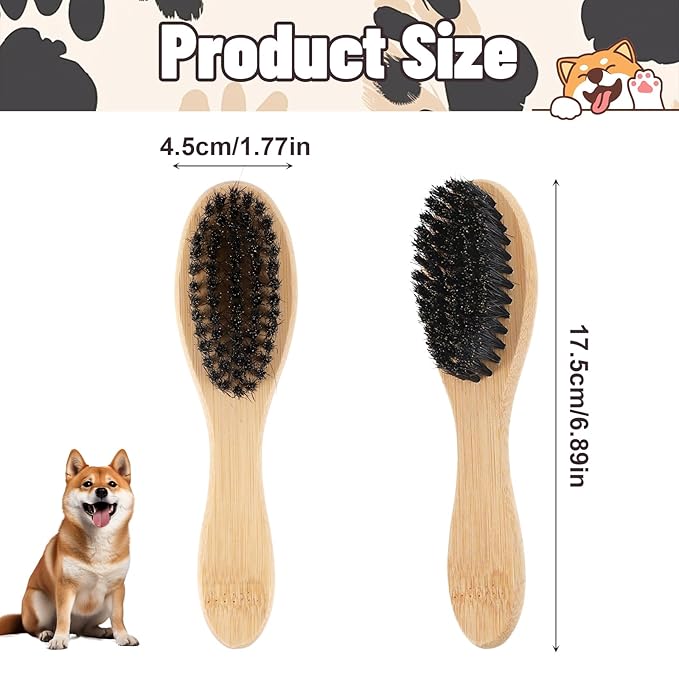 Soft Boar Bristle Dog Brush for Short Haired, Gentle Deshedding & Grooming Tool, Ideal Pet Hair Brush, Wood Handle Soft Pets Hairs Brushes for Short Hair Cats and Small Dogs, Small
