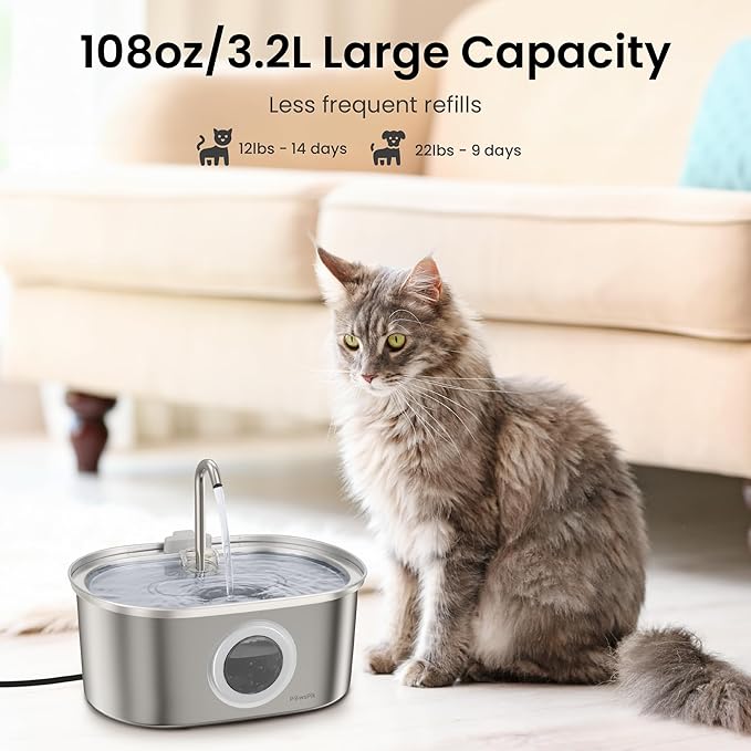 PawsPik SS-01 Stainless Steel Faucet-Design Cat Fountain 108.2 oz.