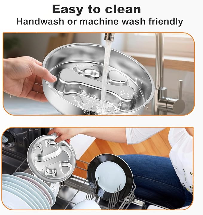 Stainless Steel Slow Feeder Dog Bowls,Slow Food Bowl for Dog & Cat - 2 Cups Capacity,Bone-Shaped Design Pet Food Holder,Metal Non-Slip Lick Plate,Puzzle Maze Dish for Small Sized Breeds