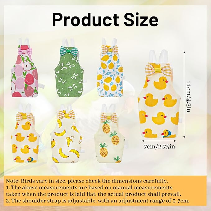 Bird Diaper, 6Pcs Reusable Parrot Diapers with Waterproof Inner - Washable Parrot Diapers for Indoor Parakeet Lovebird Canary (Medium)